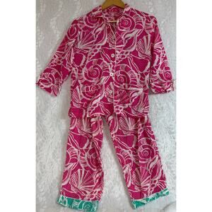 Lilly Pulitzer Sleepwear Pajama Set Seashell Dots Bright Pink White Cotton XS